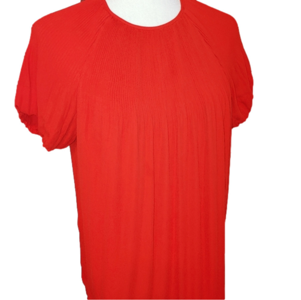 Lands End Pleated Red Blouse 8P